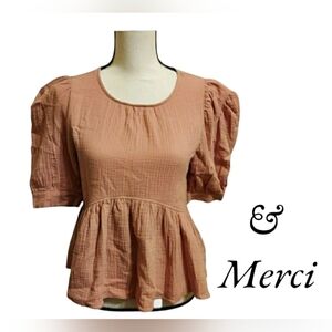 𝅺& Merci peplum style blouse Pink New with tags Womens Size small